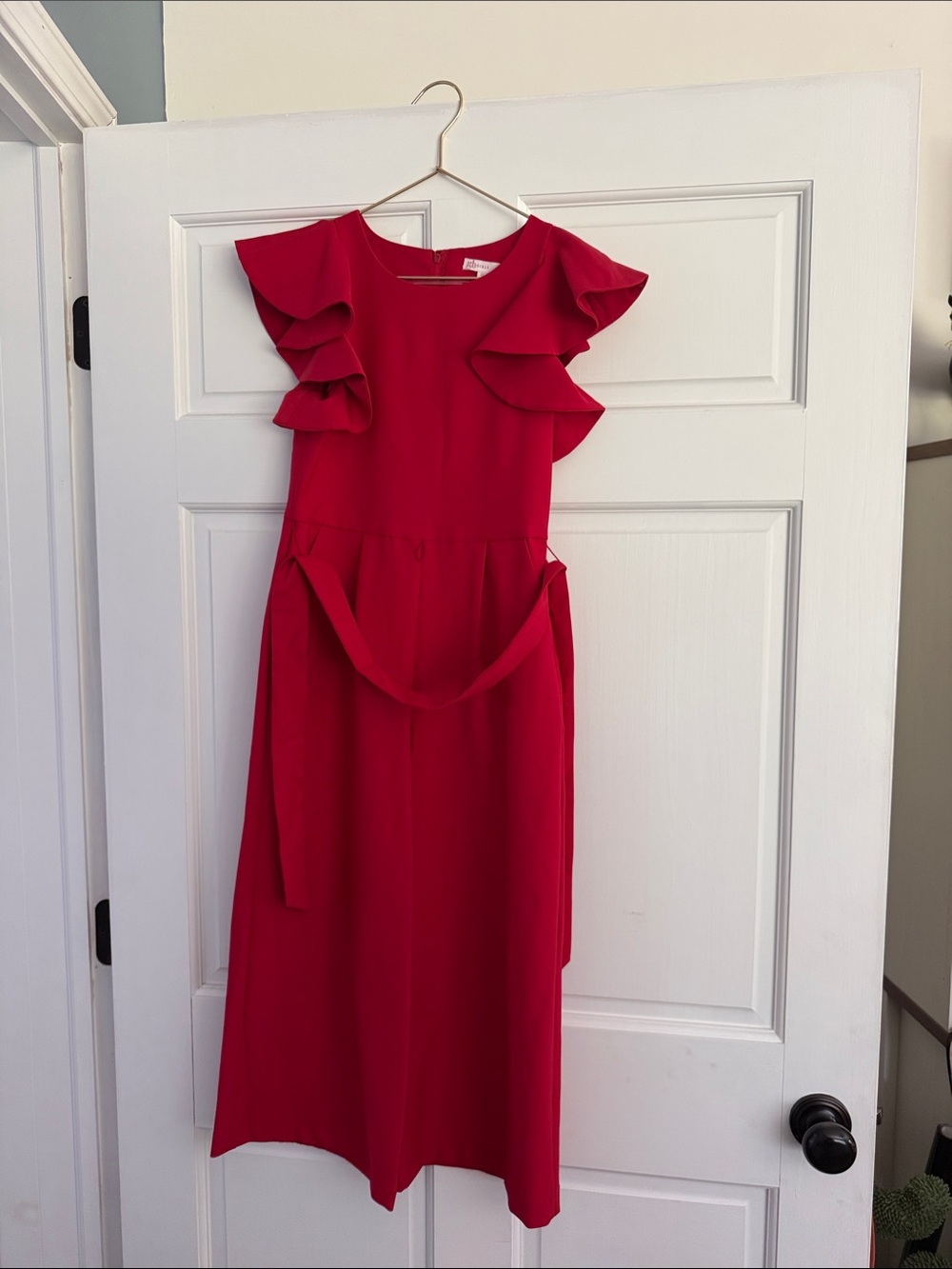 GB girls Bright Red Romper with Ruffle Sleeves